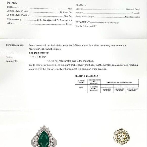 Diamond Emerald Ring 7.50 TCW 18 KT GIA Certified $8,950 915169 - Picture 10 of 10